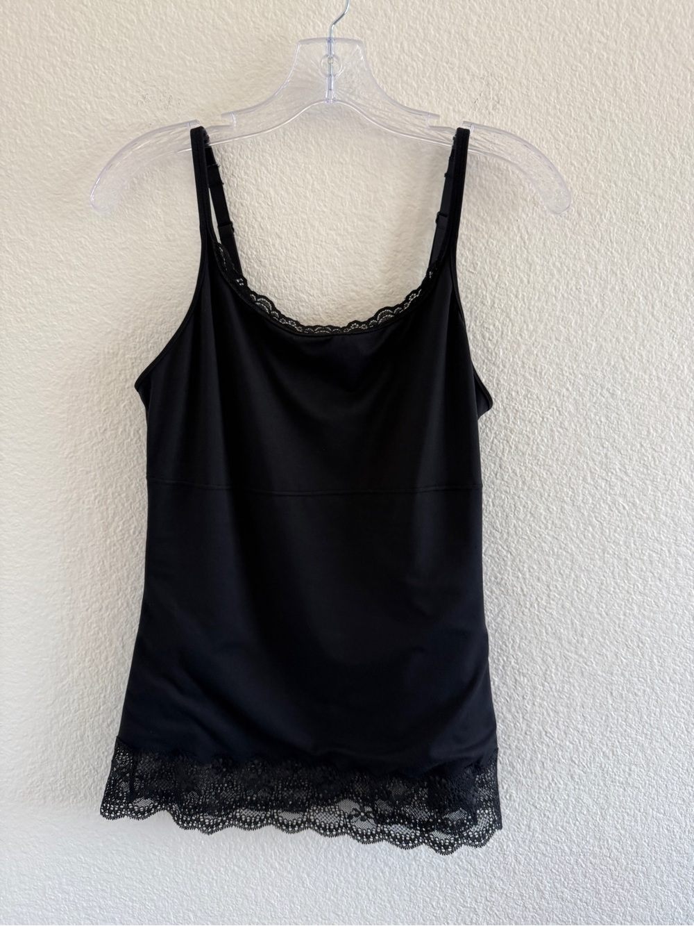 Black Double Layered Sculpting Lace Trim Camisole Tank Top